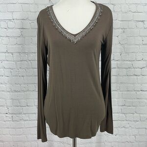 Miss Me Bedazzled Sparkly Long Sleeve 100% Modal Small Top